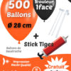 500 Ballons de Baudruche de 28 cm Personnalisés à 1 face et en 1 couleur + 500 Sticks + Gonfleur Electrique Pack Basique