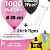 1000 Ballons de Baudruche en Latex Métallique + 1000 Sticks + Gonfleur Électrique Pack Métallique