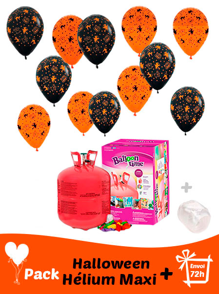 40 Ballon Halloween + Helio Maxi · Pack Halloween Maxi