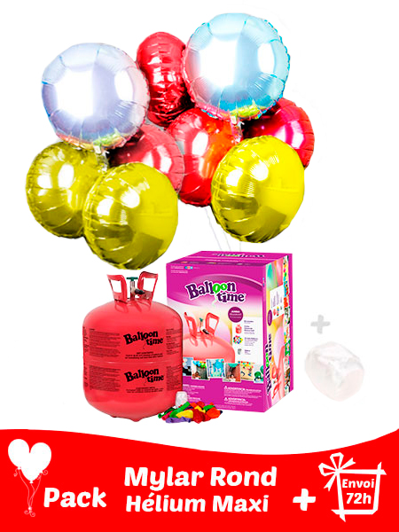 22 Ballons Mylar Rond + Hélium Grande