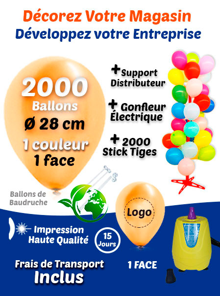2000 Ballons de Baudruche Personnalisés+Biostick+support +